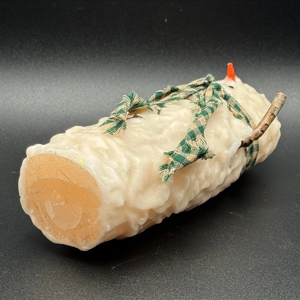 Rustic Snowman Pillar Candle Primitive Holiday Decor Plaid Scarf Stick Arms